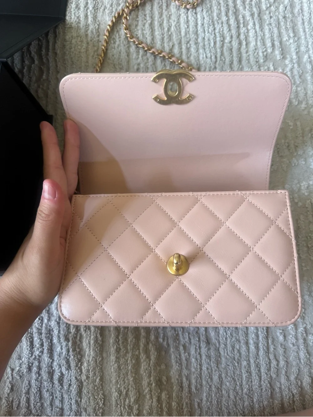 CHANEL Pink Quilted Mini Flap Bag with Gold Chain